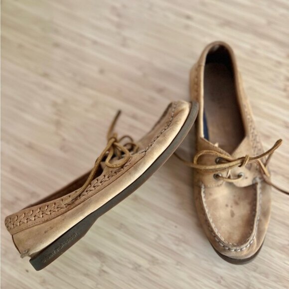 Sperry Top Sider Womens Size 9 TanBrown Leather Slip On Boat Shoes - Picture 3 of 5